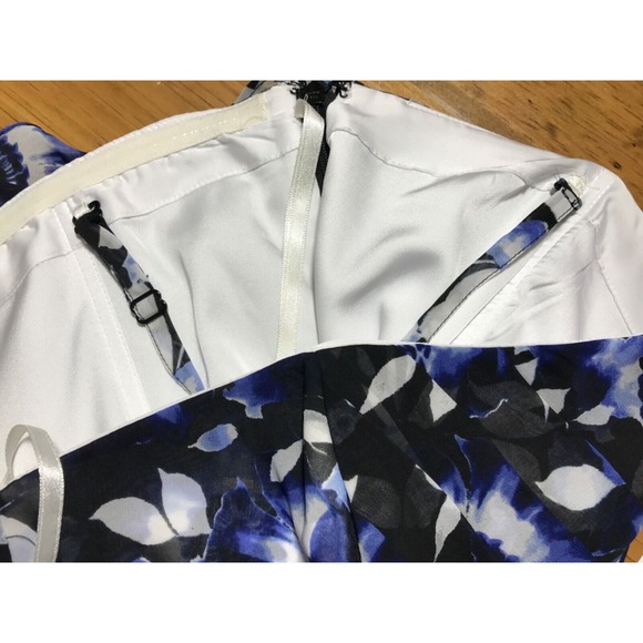 White House Black Market Corset Bustier Blouse size 10 Blue Floral Boning Pleats - Picture 16 of 16